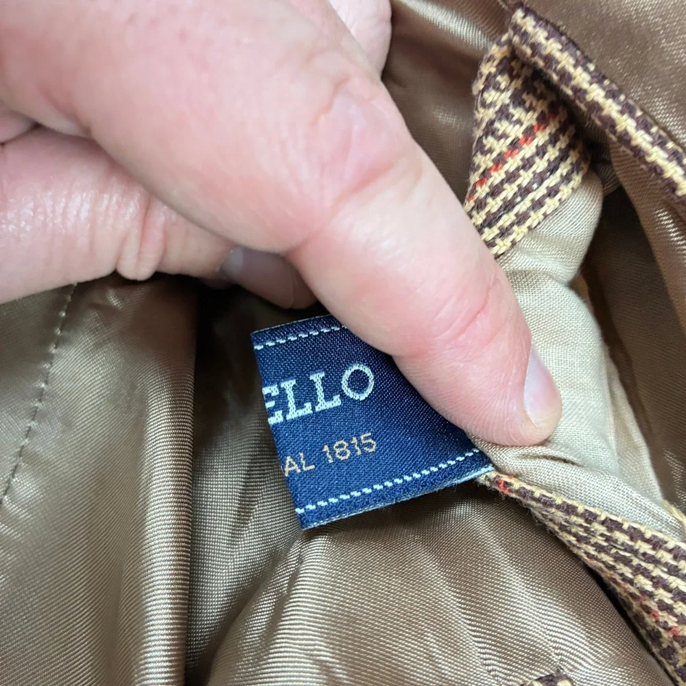 Made in Italy Cotton Mens Sport Coat Glen Plaid Tan Brown 40R (50IT) Guabello